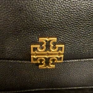 Tory Burch Black and Gold Leather Clutch